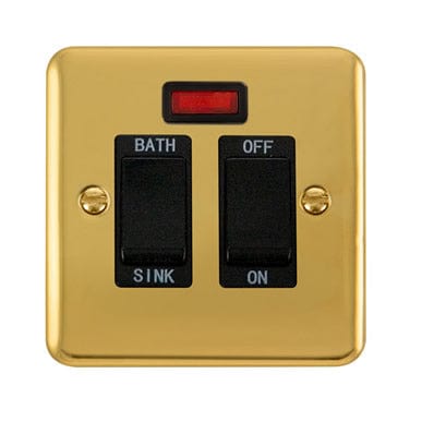 Curved Polished Brass 20A DP Sink/Bath Switch With Neon - Black Trim