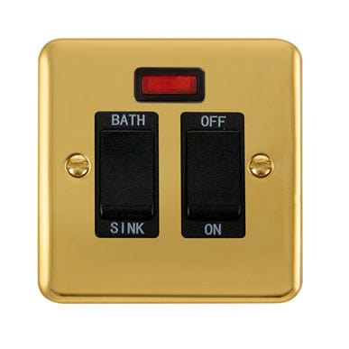 Curved Polished Brass 20A DP Sink/Bath Switch With Neon - Black Trim - SE Home