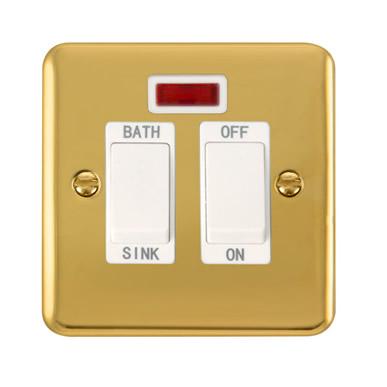 Curved Polished Brass 20A DP Sink/Bath Switch With Neon - White Trim