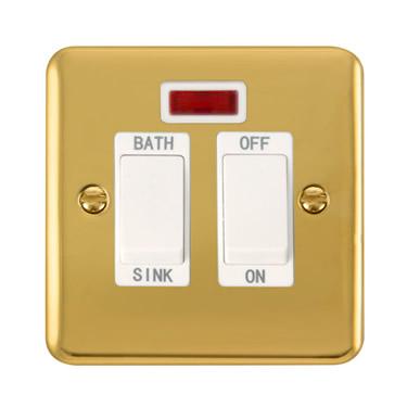 Curved Polished Brass 20A DP Sink/Bath Switch With Neon - White Trim - SE Home