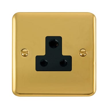 Curved Polished Brass 5A Round Pin Socket - Black Trim