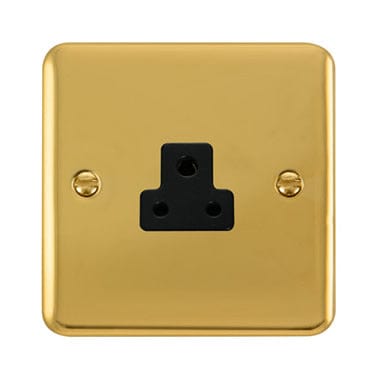 Curved Polished Brass 2A Round Pin Socket - Black Trim