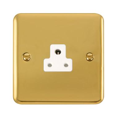 Curved Polished Brass 2A Round Pin Socket - White Trim