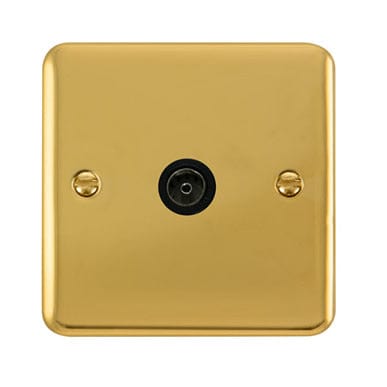 Curved Polished Brass Single Coaxial Outlet - Black Trim