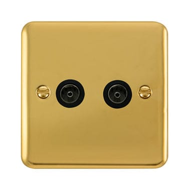 Curved Polished Brass Twin Coaxial Outlet - Black Trim