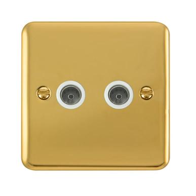 Curved Polished Brass Twin Coaxial Outlet - White Trim - SE Home