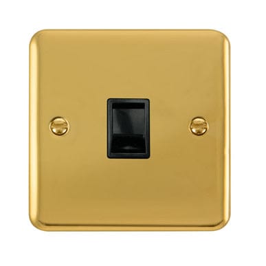 Curved Polished Brass Single RJ11 (Irish/US) Outlet - Black Trim