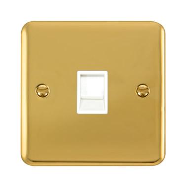 Curved Polished Brass Single RJ11 (Irish/US) Outlet - White Trim - SE Home