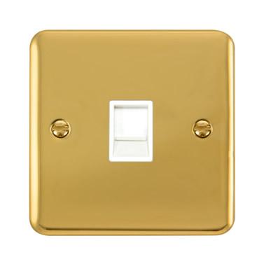 Curved Polished Brass Single RJ11 (Irish/US) Outlet - White Trim