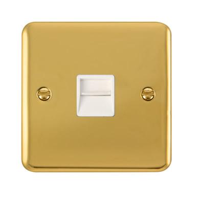 Curved Polished Brass Single Telephone Outlet - Master - White Trim - SE Home