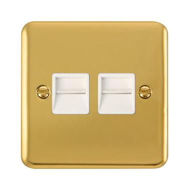 Curved Polished Brass Twin Telephone Outlet - Secondary - White Trim