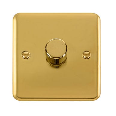 Curved Polished Brass 1 Gang 2 Way 400Va Dimmer Light Switch
