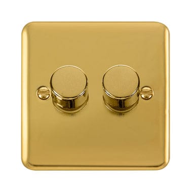 Curved Polished Brass 2 Gang 2 Way 400Va Dimmer Light Switch
