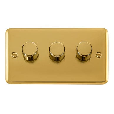 Curved Polished Brass 3 Gang 2 Way 400Va Dimmer Light Switch