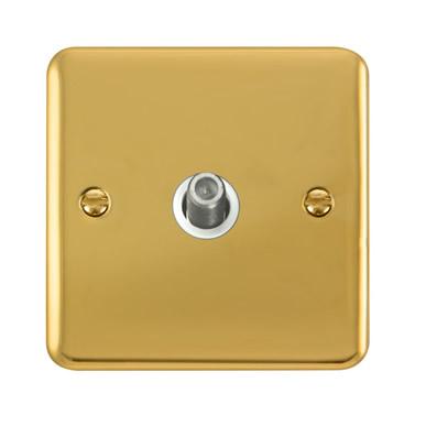 Curved Polished Brass Non-Isolated Single Satellite Outlet - White Trim