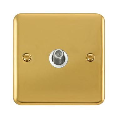 Curved Polished Brass Non-Isolated Single Satellite Outlet - White Trim - SE Home