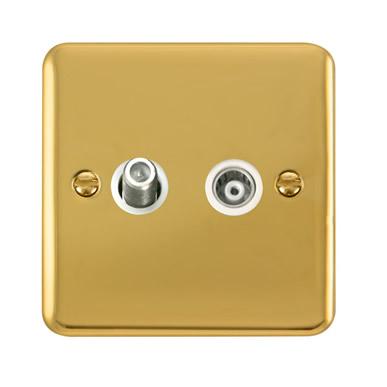 Curved Polished Brass Isolated Satellite & Isolated Coaxial Outlet - White Trim