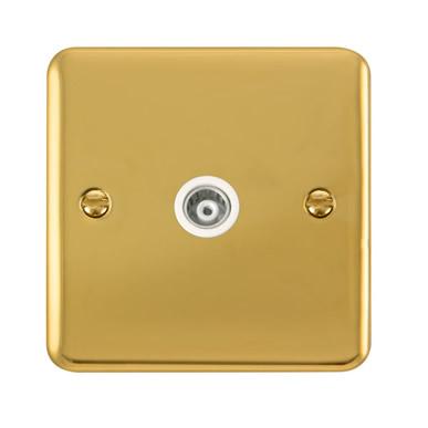 Curved Polished Brass Single Isolated Coaxial Outlet - White Trim - SE Home