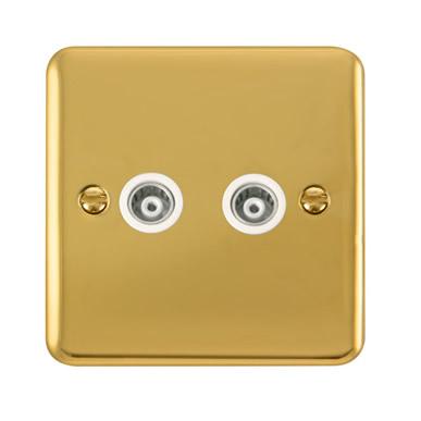 Curved Polished Brass Twin Isolated Coaxial Outlet - White Trim - SE Home