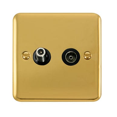 Curved Polished Brass Non-Isolated Satellite & Non-Isolated Coaxial Outlet - Black Trim - SE Home