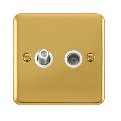 Curved Polished Brass Non-Isolated Satellite & Non-Isolated Coaxial Outlet - White Trim