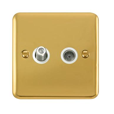 Curved Polished Brass Non-Isolated Satellite & Non-Isolated Coaxial Outlet - White Trim - SE Home