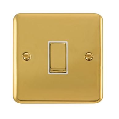 Curved Polished Brass 10AX Ingot 1 Gang 2 Way Light Switch - White Trim