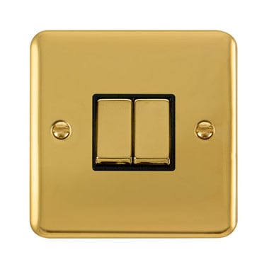 Curved Polished Brass 10AX Ingot 2 Gang 2 Way Light Switch - Black Trim - SE Home