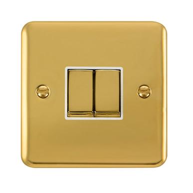 Curved Polished Brass 10AX Ingot 2 Gang 2 Way Light Switch - White Trim - SE Home