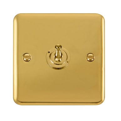 Curved Polished Brass 10AX 1 Gang 2 Way Toggle Light Switch