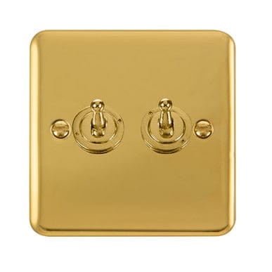 Curved Polished Brass 10AX 2 Gang 2 Way Toggle Light Switch