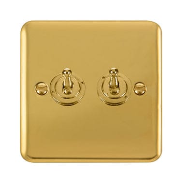 Curved Polished Brass 10AX 2 Gang 2 Way Toggle Light Switch - SE Home