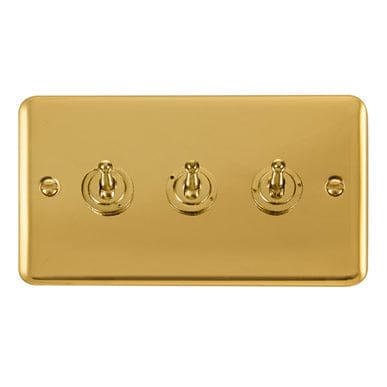 Curved Polished Brass 10AX 3 Gang 2 Way Toggle Light Switch