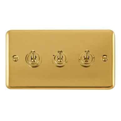 Curved Polished Brass 10AX 3 Gang 2 Way Toggle Light Switch - SE Home