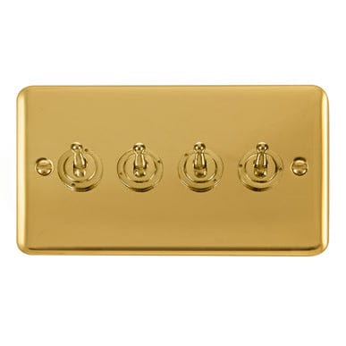 Curved Polished Brass 10AX 4 Gang 2 Way Toggle Light Switch