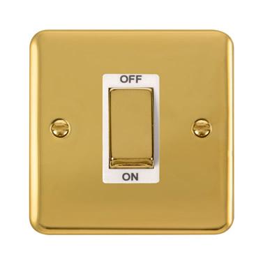 Curved Polished Brass 45A Ingot 1 Gang DP Switch - White Trim