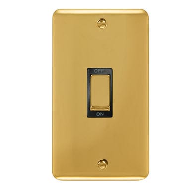 Curved Polished Brass 45A Ingot 2 Gang DP Switch - Black Trim