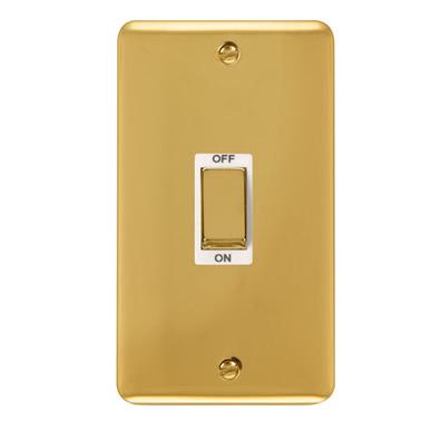 Curved Polished Brass 45A Ingot 2 Gang DP Switch - White Trim - SE Home