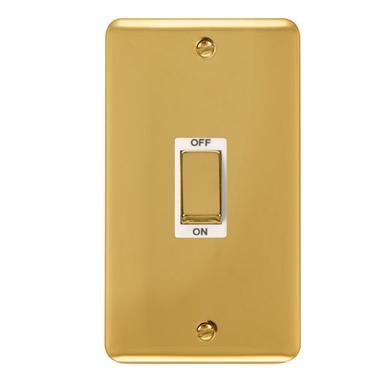 Curved Polished Brass 45A Ingot 2 Gang DP Switch - White Trim