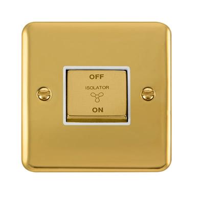 Curved Polished Brass 10A Ingot 3 Pole Fan Isolation Plate Switch - White Trim - SE Home