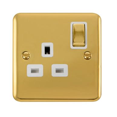 Curved Polished Brass 13A Ingot 1 Gang DP Switched Socket - White Trim - SE Home