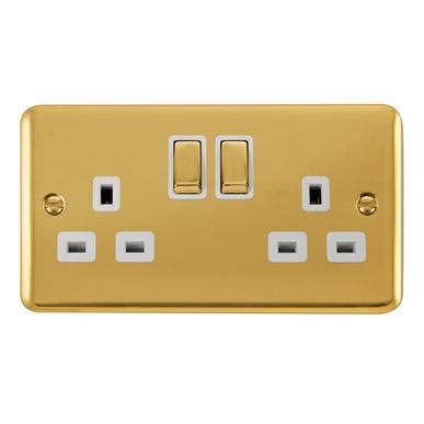 Curved Polished Brass 13A Ingot 2 Gang DP Switched Socket - White Trim