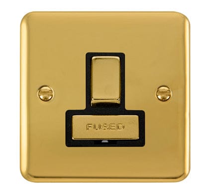 Curved Polished Brass 13A Fused Ingot Connection Unit Switched - Black Trim