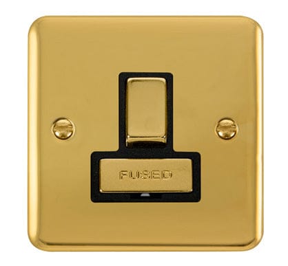 Curved Polished Brass 13A Fused Ingot Connection Unit Switched - Black Trim - SE Home