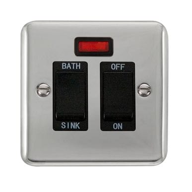 Curved Polished Chrome 20A DP Sink/Bath Switch With Neon - Black Trim - SE Home