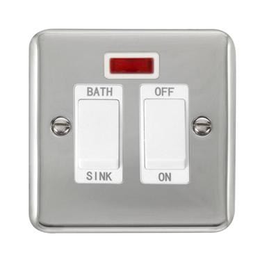 Curved Polished Chrome 20A DP Sink/Bath Switch With Neon - White Trim