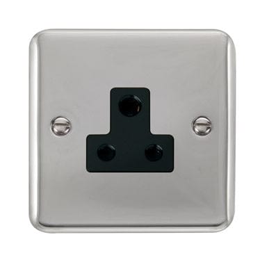 Curved Polished Chrome 5A Round Pin Socket - Black Trim - SE Home