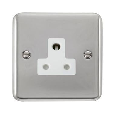 Curved Polished Chrome 5A Round Pin Socket - White Trim