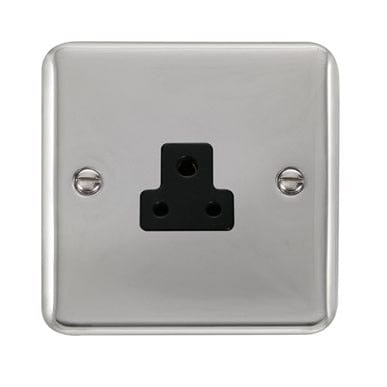 Curved Polished Chrome 2A Round Pin Socket - Black Trim - SE Home
