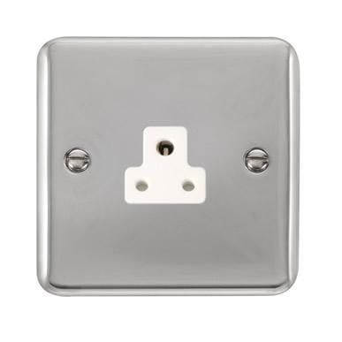 Curved Polished Chrome 2A Round Pin Socket - White Trim